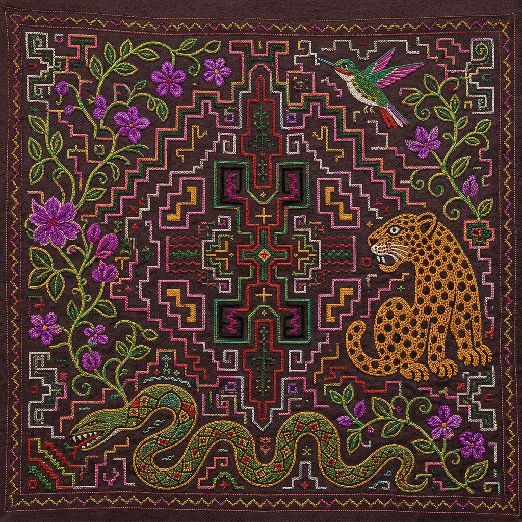 Mandala sacré des trois médecines : jaguar, colibri, anaconda